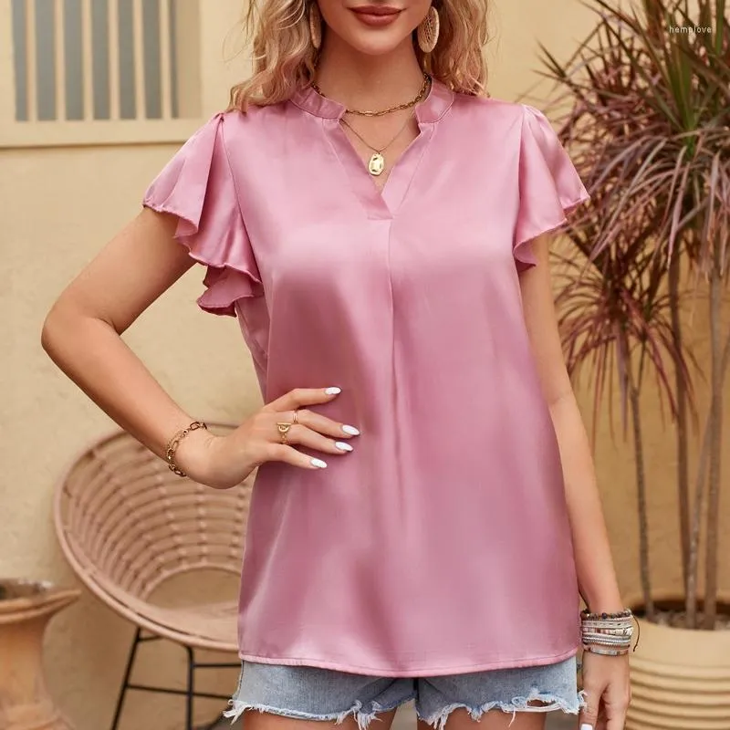 Blusas de mujer blusas holgadas s lidas elegantes ropa informal Blusa de manga corta con mariposa a la moda camisa de sat n con cuello en V y