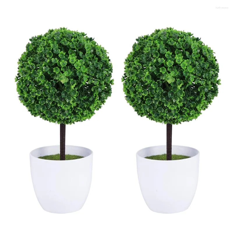 Flores decorativas 2 PCs PCs Artificial em vasos de bola mini vegetação topiárias de caneca plantador de caneca planta de decoração de janela plantas internas falsas