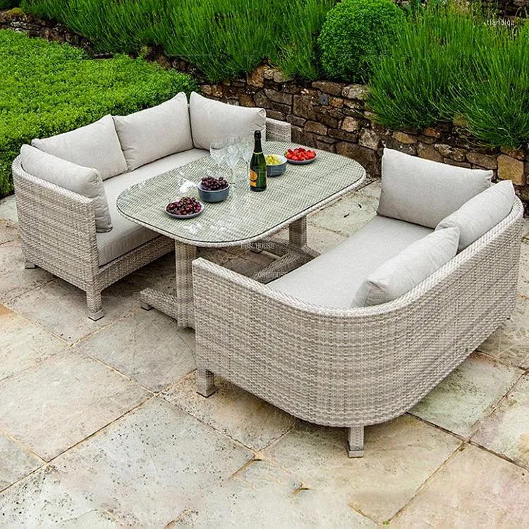 Camp Furniture Moderne Outdoor-Gartensofas Nordic Leisure Rattan Lounge Chair Dreiteiliges Set El Balkontisch und Stühle