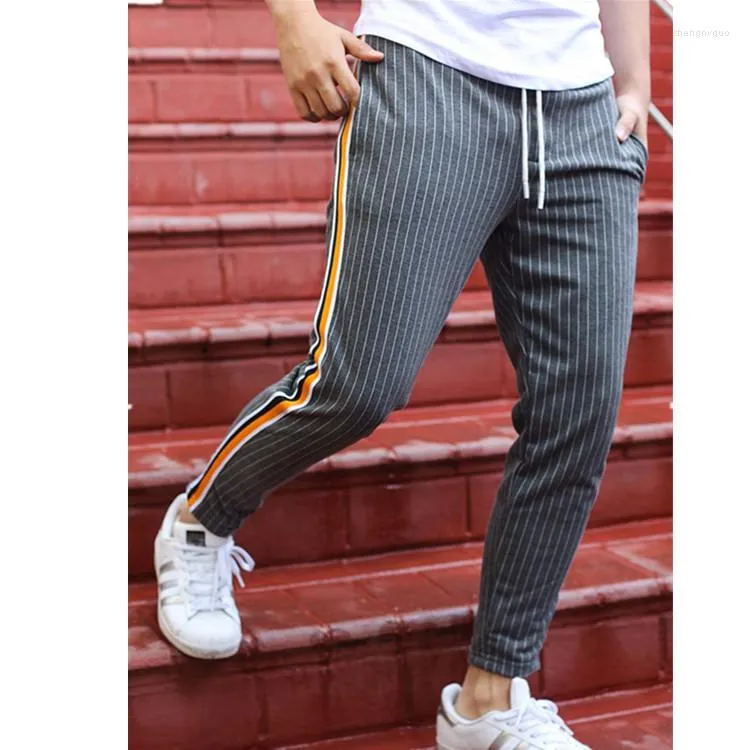 Men's Jeans Muscle Brothers 2023 Men's Contrast Color Striped Pants Knitted Slim