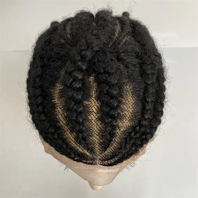 Malaysian Virgin Human Hair Systems No.8 Root Afro Corn Short Crochet Braids  #1b Black Full Lace Toupee For Blackman From Yhbwig, $100.51