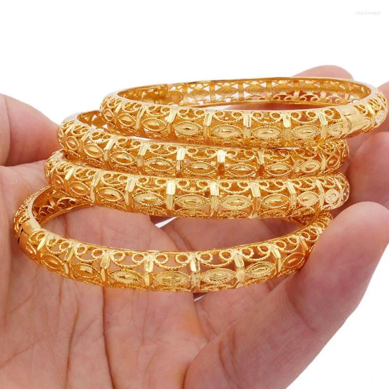 Gold Filled Hollow Bangle Bracelet for Women Dubai Bridal Jewelry 65mm Diameter 1 Piece