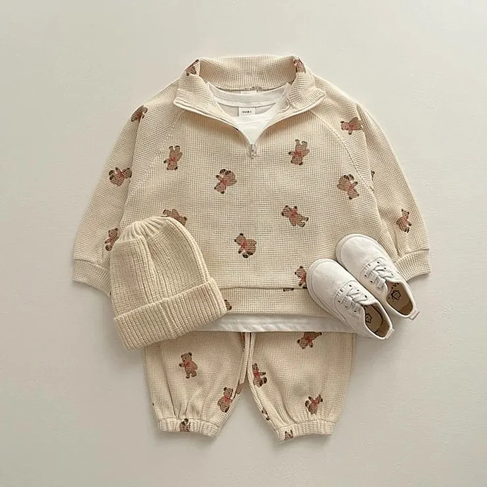 Pyjamas Setelan Pakaian Kartun Bayi Balita Laki Laki Perempuan Kaus Celana Lengan Panjang 2 Potong Baju Beruang Lucu Untuk Anak Anak 230516