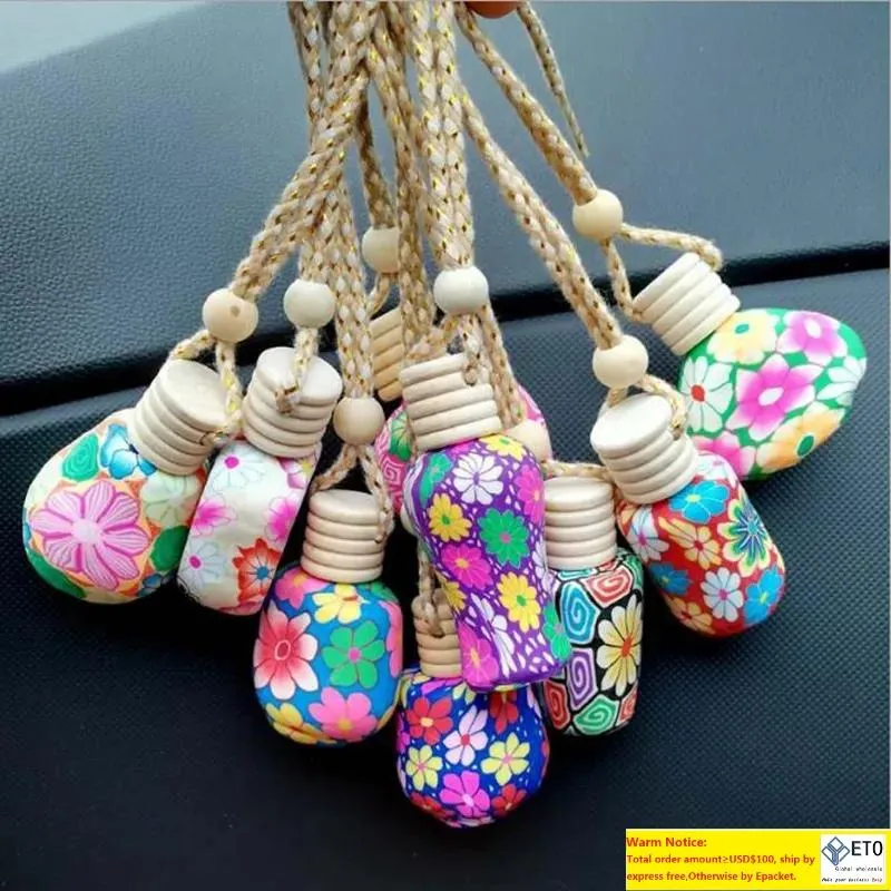 Polymer Clay Car Parfume Bottle Car Hanging Decoration Essential Oils Diffusorer Parfym Pendant Flaskor Fragrance Air Fresher Ornament