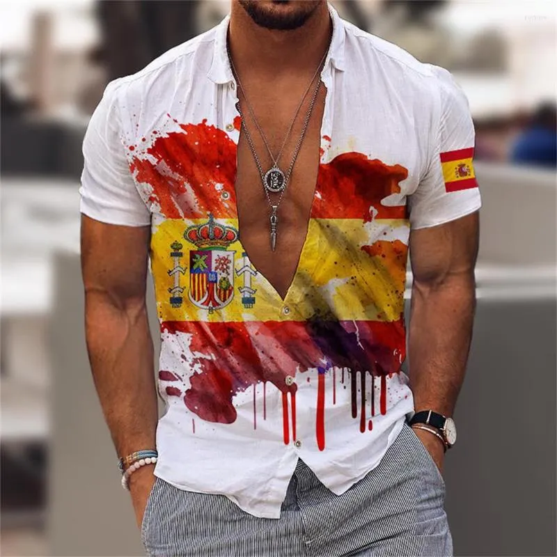 Camicie casual da uomo Camicia da uomo estiva Manica corta Stampa 3D Moda Top Tee Bandiera della Spagna T-shirt oversize Harajuku Abbigliamento da strada