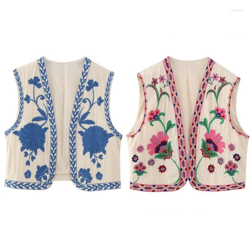 Vrouwen Vesten 2023 Vrouwen Vintage Bloemen Geborduurd Open Vest Dames Nationale Stijl Vest Jas Outfits Casual Vakantie Crop Top