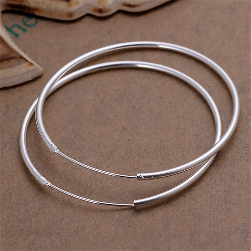 Sterling Silver Round Circle 35/50/60mm Hoop Earrings for Woman Wedding Engagement Party Fashion Charm smyckespresent