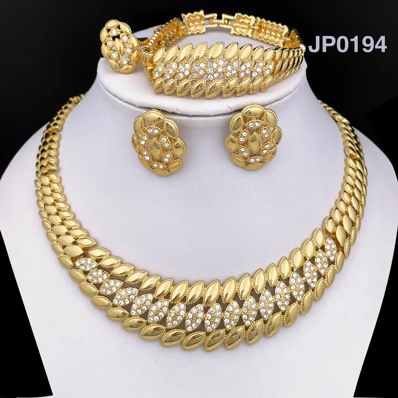 Wedding Jewelry Sets Brazil Gold Color Jewelry Sets For Women Dubai Fashion Necklace Earrings Ring Bracelet Set Bride Wedding Party Gift 230516