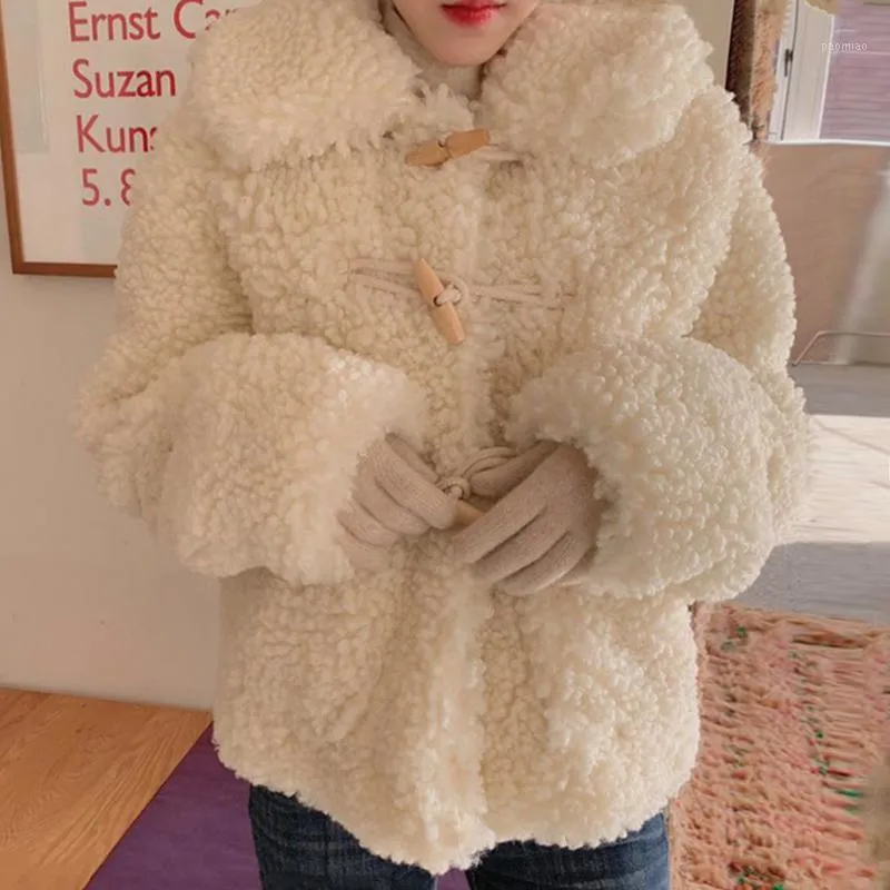 Vestes pour femmes Style coréen Chic laine d'agneau pour les femmes col rabattu corne boucle épais chaud manteaux Simple ample décontracté vêtements d'hiver