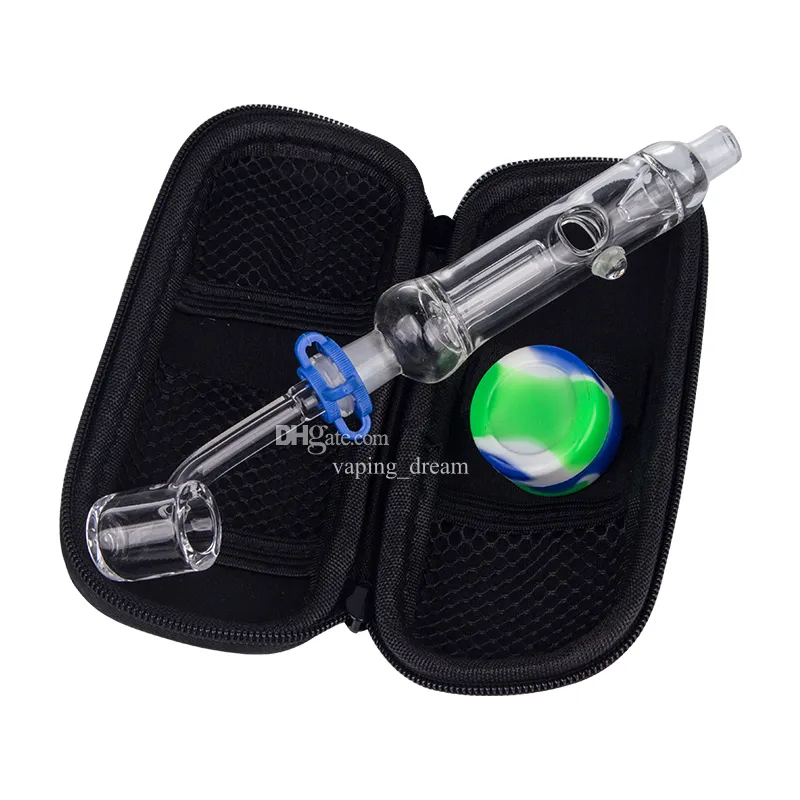 NC018 Dab Rig Bong in vetro Borsa per pipa da fumo Set 10mm Titanio Quarzo Ceramica Chiodi Quarzo Banger Clip per unghie Strumento Dabber Vaso in silicone Foro d'aria Riciclare Bubbler Bong