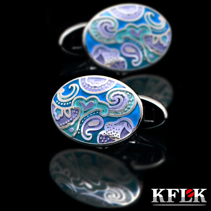 Kflk Jewelry Shirt Cufflinks para masculino Brand Blue esmalte link Botões de casamento por atacado de moda convidados de alta qualidade