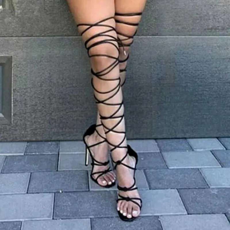 Black Lace-Up Gladiator Stiletto Heel Sandals | New Look