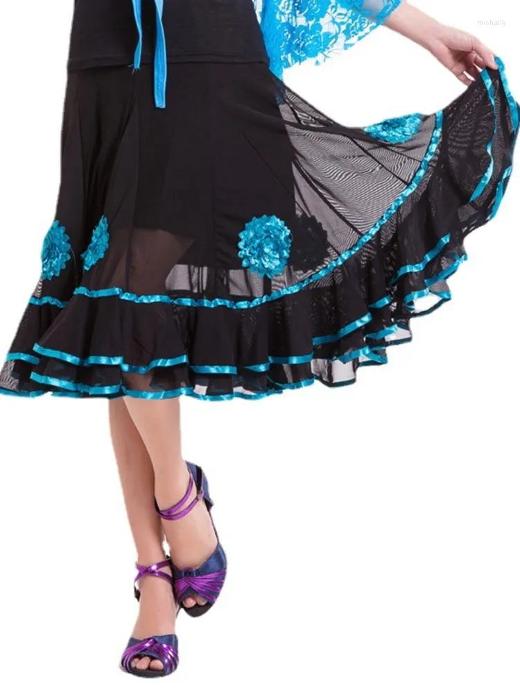 Vêtements de scène femme maille jupes de danse de salon jupe Standard moderne valse Tango Cha Salsa Samba tenues de pratique latine