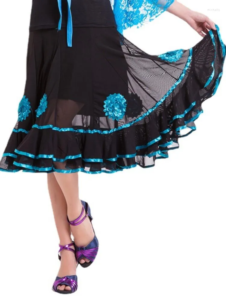 Stage Wear Donna Mesh Ballroom Dance Gonne Modern Standard Skirt Waltz Tango Cha Salsa Samba Latin Practice Outfits