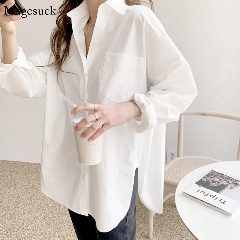 Chemisiers pour femmes chemises à manches longues coton blanc Blouse surdimensionné décontracté bureau dame bouton chemise hauts Blusa 11456 230516