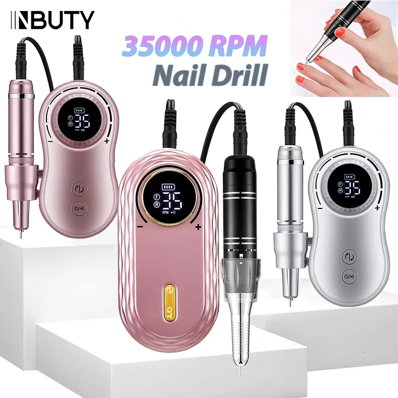 Juego de manicura de uñas INBUTY 35000RPM Juego de manicura de taladro de uñas Máquina de taladro de uñas eléctrica Recargable Salón Gel Esmalte de uñas Lijadora Herramienta profesional 230516