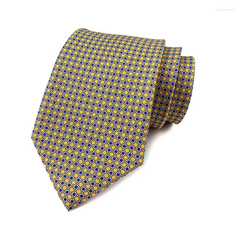 Bow Ties Elegant Silk 8CM Men Ascot Necktie Yellow Blue Patterns Jacquard Classic Wedding Gravatas Para Homens Corbatas HA21