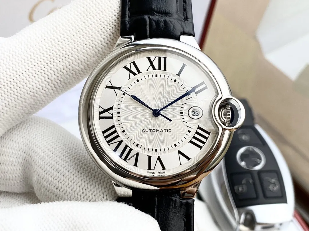 Herenontwerper Volledig automatische mechanische beweging 316 Fijne stalen behuizing Minerale spiegel Sier Integriteit Fashion Gentleman Man Watch