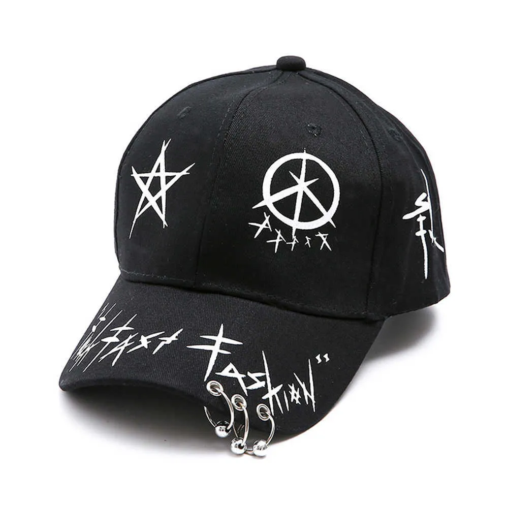 New Fashion Men Women Baseball Cap With Rings Hip Hop Graffiti Printing Snapback Sports Lovers Black White Dance Dad Hat EP0170 (8)