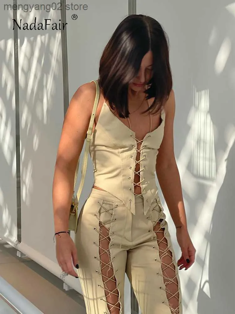 Kobiety dla kobiet Camis NADAFAIR Woman Corset Top Khaki sznurka kantarkowa bez rękawów przycięte rurki seksowne imprezowe streetwear y2K Casual Basic 2022 T230517