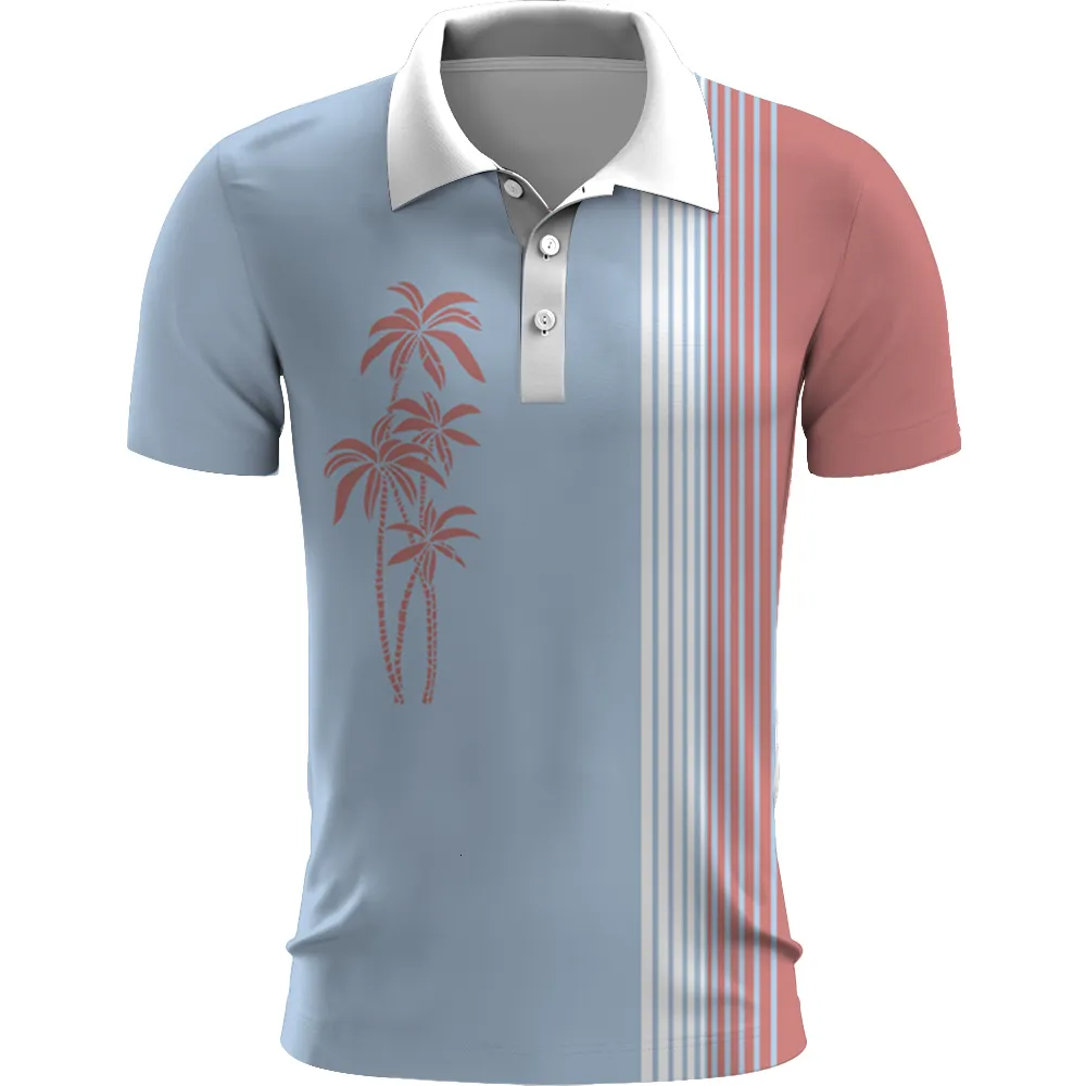 Men's Polos Summer Palm Tree Print Men'S T Shirt Fashion Short Sleeve Polo Street Breathable Casual Clothing Oversized Mens TShirts 230517