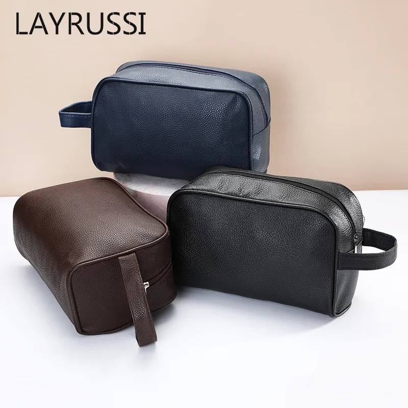 Bolsas de cosméticos Estuches LAYRUSSI Bolsa de cosméticos de cuero de PU Bolsa de maquillaje portátil para mujeres Hombres Artículos de tocador de viaje Organizador Bolsos impermeables Bolsa de bolsa femenina 230516