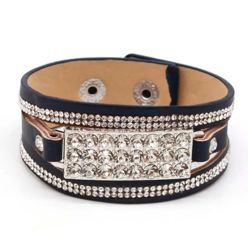 Tennis Bracelets Mode Simple Cristal En Cuir Pour Femmes Classique Métal Charmes Multicouche Wrap Bracelets Costume Bijoux Cadeau