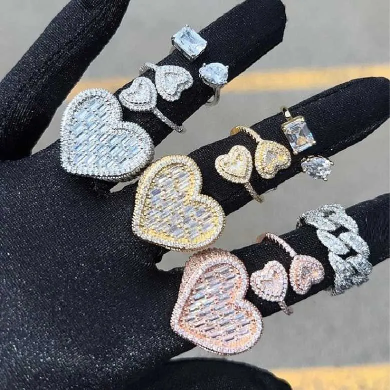 Band Rings Us Size 6 7 8 9 Top Quality 5A CZ Heart Shaped Women Finger Ring Iced Out Bling Hip Hop Female Jewelry J230517