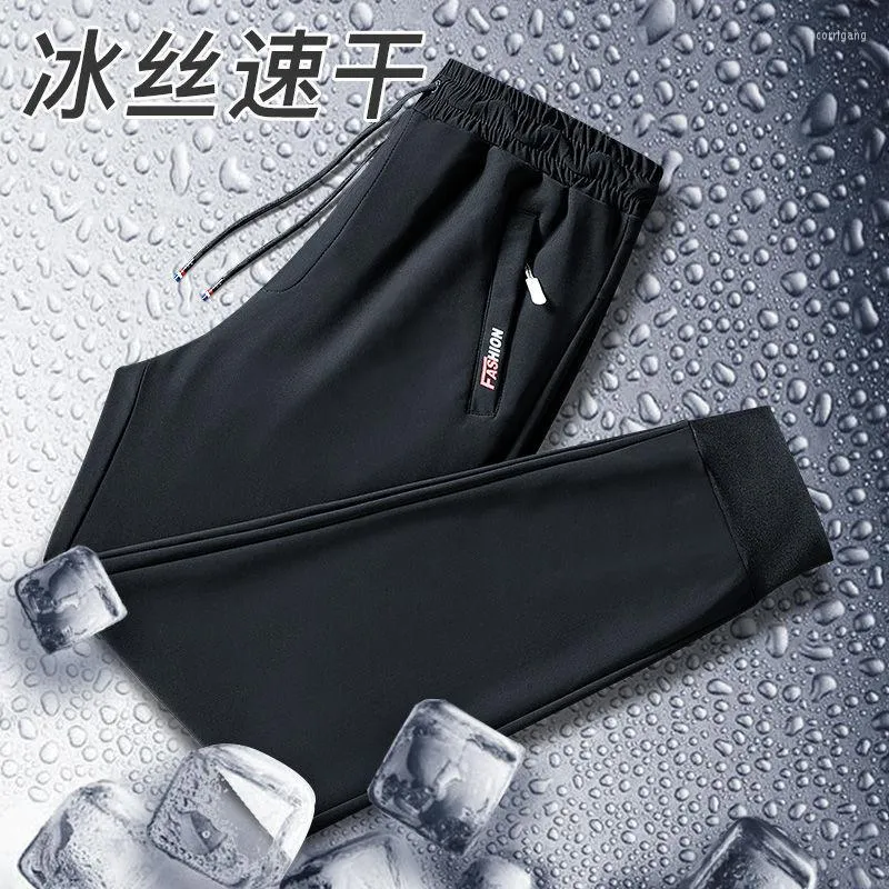 Мужские брюки 2023 Ледяной шелк летний шелковистый шелковистый быстросохлый спортивные брюки.