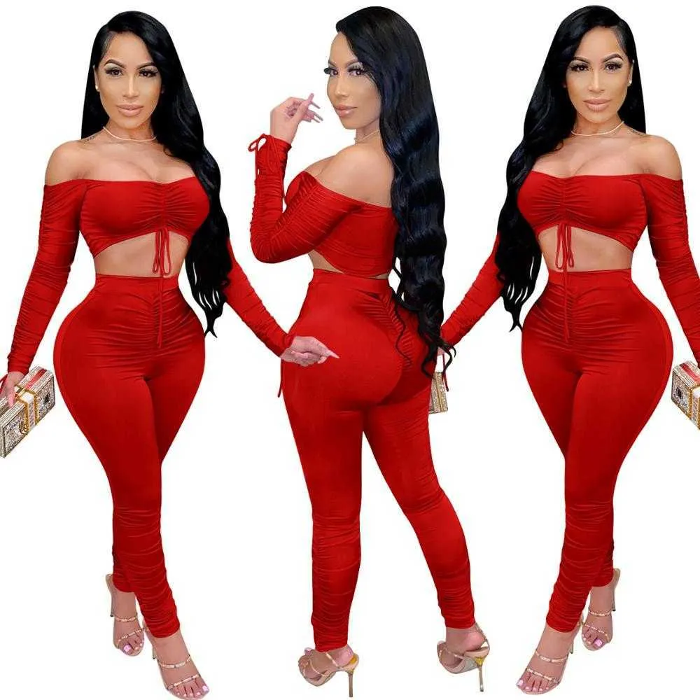 Women's Piece Pants Two set female sweater 2 piece sets women crop top stacked leggings fall two pieces clothes dropshipping P230516