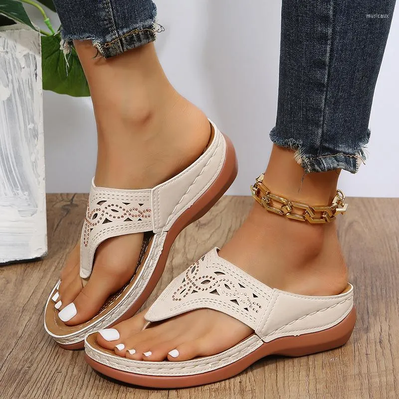 Slippers Clip Toe Wedge Sandals Women 2023 Summer Thick Platform Beach Woman Plus Size 44 Low Heels Gladiator Sandalias De Mujer