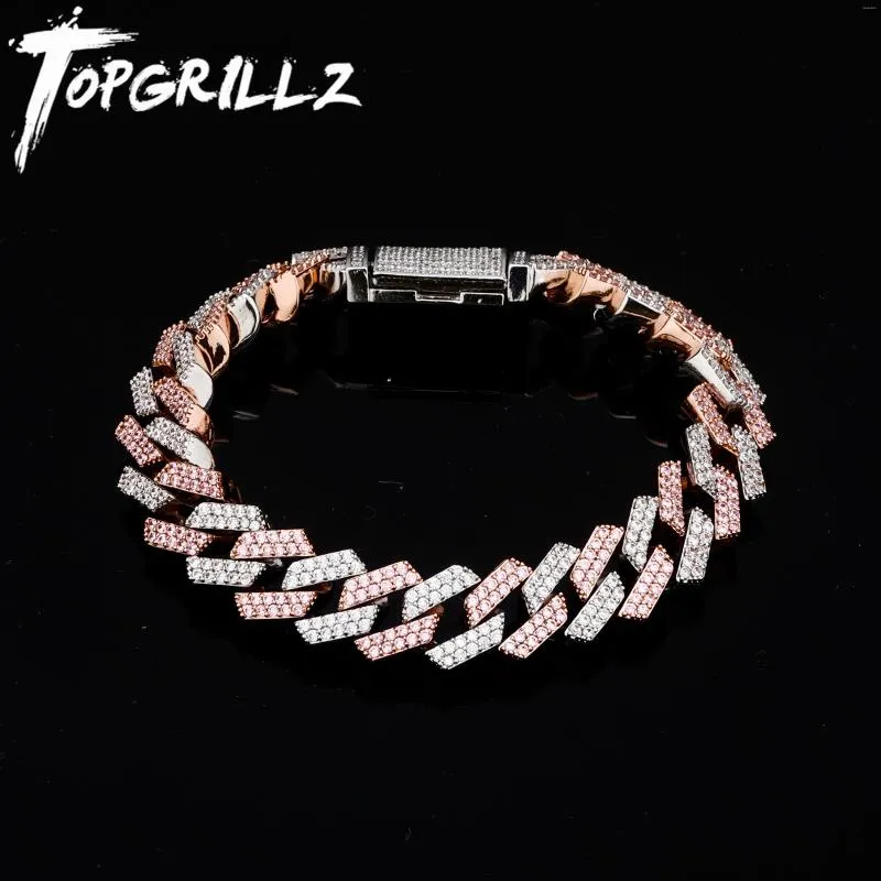 Lien Bracelets TOPGRILLZ 14mm Big Box Fermoir Miami Cubain Bracelet Or Argent Couleur Glacé Cubic Zircon Rock Hip Hop Style Hommes