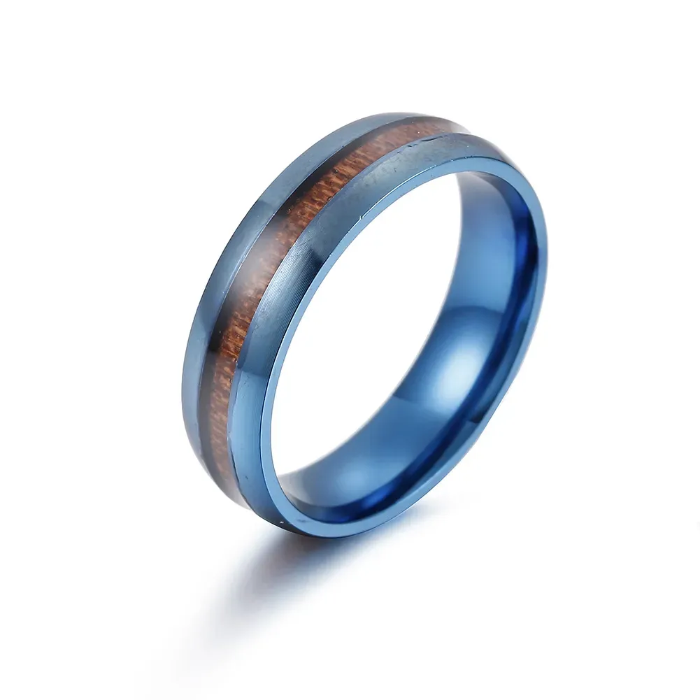 Stainless Steel Wood ring blue gold band rings for Men Women fashion jewelry will