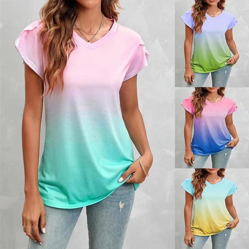 Kadın Tişörtleri 2023 Yaz Kravat Boyalı Külot Tshirt Seksi V yaka gevşek Kadınlar Kısa Kollu Artı Beden Gündelik T-Shirt Moda