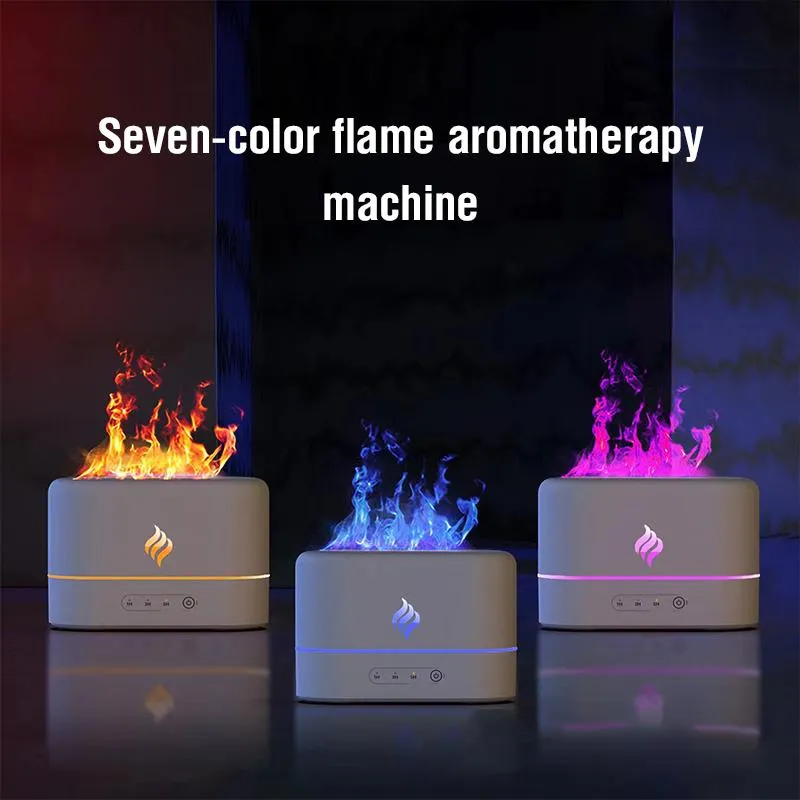 Apparater 7 Färg Flame Arom Diffuser Ultrasonic luftfuktare Cool Mist Maker Fogger LED Essential Oil Flame Lamp Diffusor