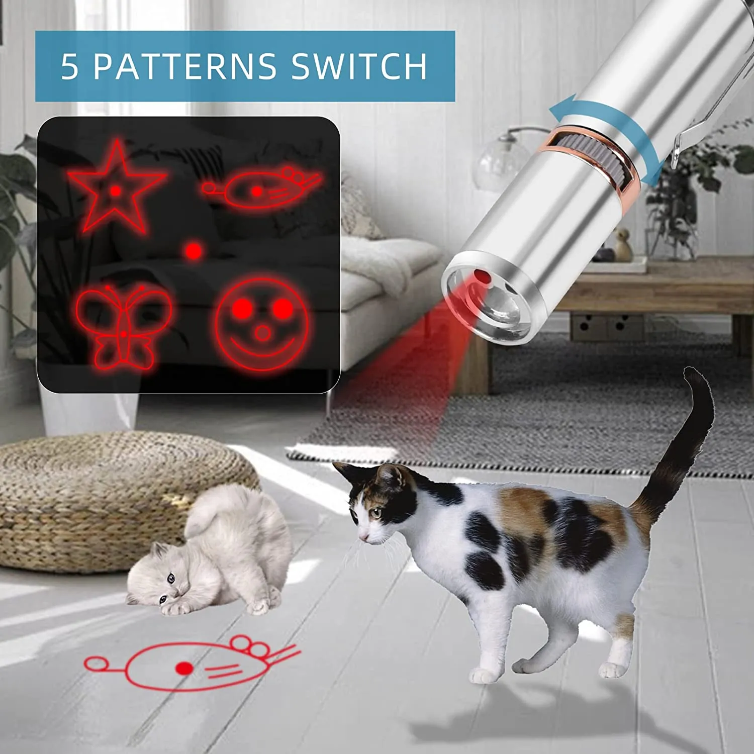 Stylo laser - Rechargeable USB - Jouets pour chats - 7 modes différents -  Lumière