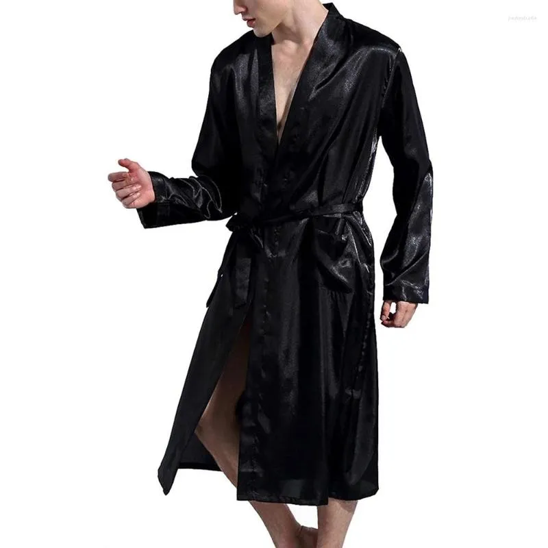 Men's Sleepwear Men's Classic Robes Twill Home Clothes Long Pocket Imitation Silk Bathrobe Summer Autumn Slp Lounge