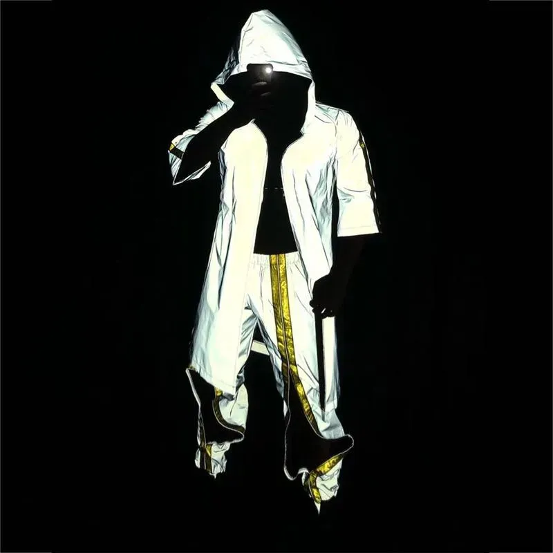 メンズジャケット反射性蛍光セットナイトクラブバーダンサー男性衣装