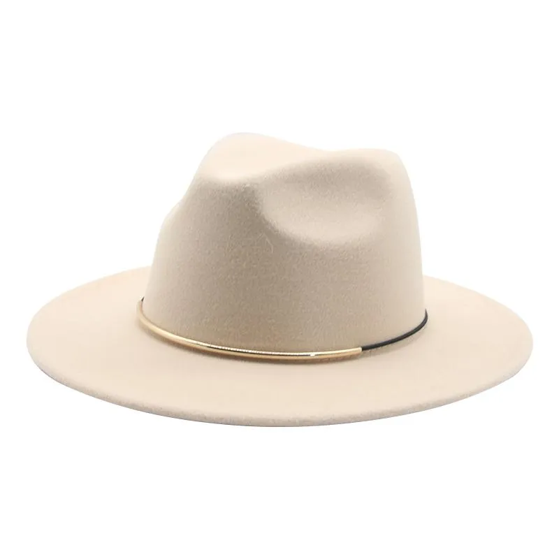 Chapeaux à large bord feutrés hommes femmes classique Simple solide Beige ceinture bande Fedora mariage extérieur décontracté messieurs hiver