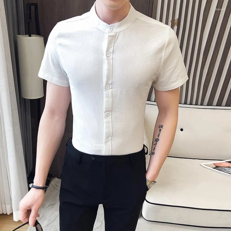 Camisas casuais masculinas de verão mandarim algodão de algodão mais tamanhos de mangas curtas Blusa masculina de streetwear respirável Camisas química