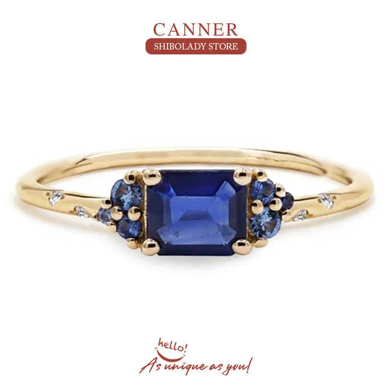 Pierścienie zespołowe Canner Ins Sapphire 925 Srebrne pierścienie dla kobiet szlachetne przyjęcie ślubne 18K Złoty ANILLOS MUJER FINE Jewelry 2022 Trend J230517
