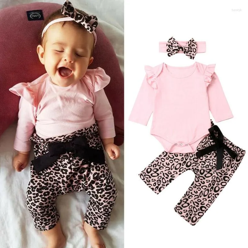 Kledingsets CitgeAutumn Born Baby Girls Kleding Lange mouw Pink Tops Leopard Bowknot Pants Outfit Fall Set