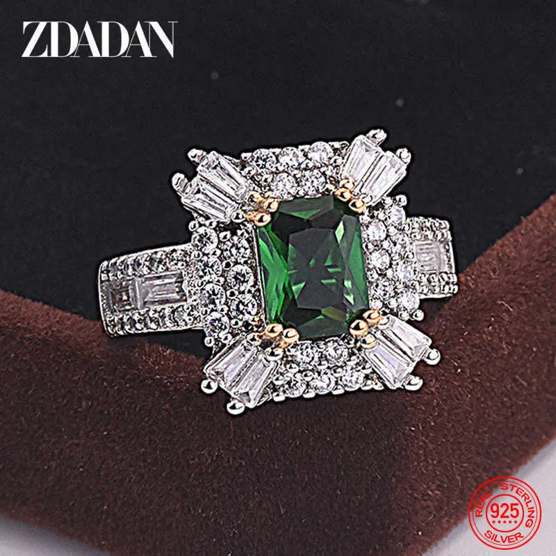 Anillos de banda ZDADAN 925 Anillo de circón esmeralda de plata esterlina para mujer Charm Wedding Jewelry Party Gift J230517