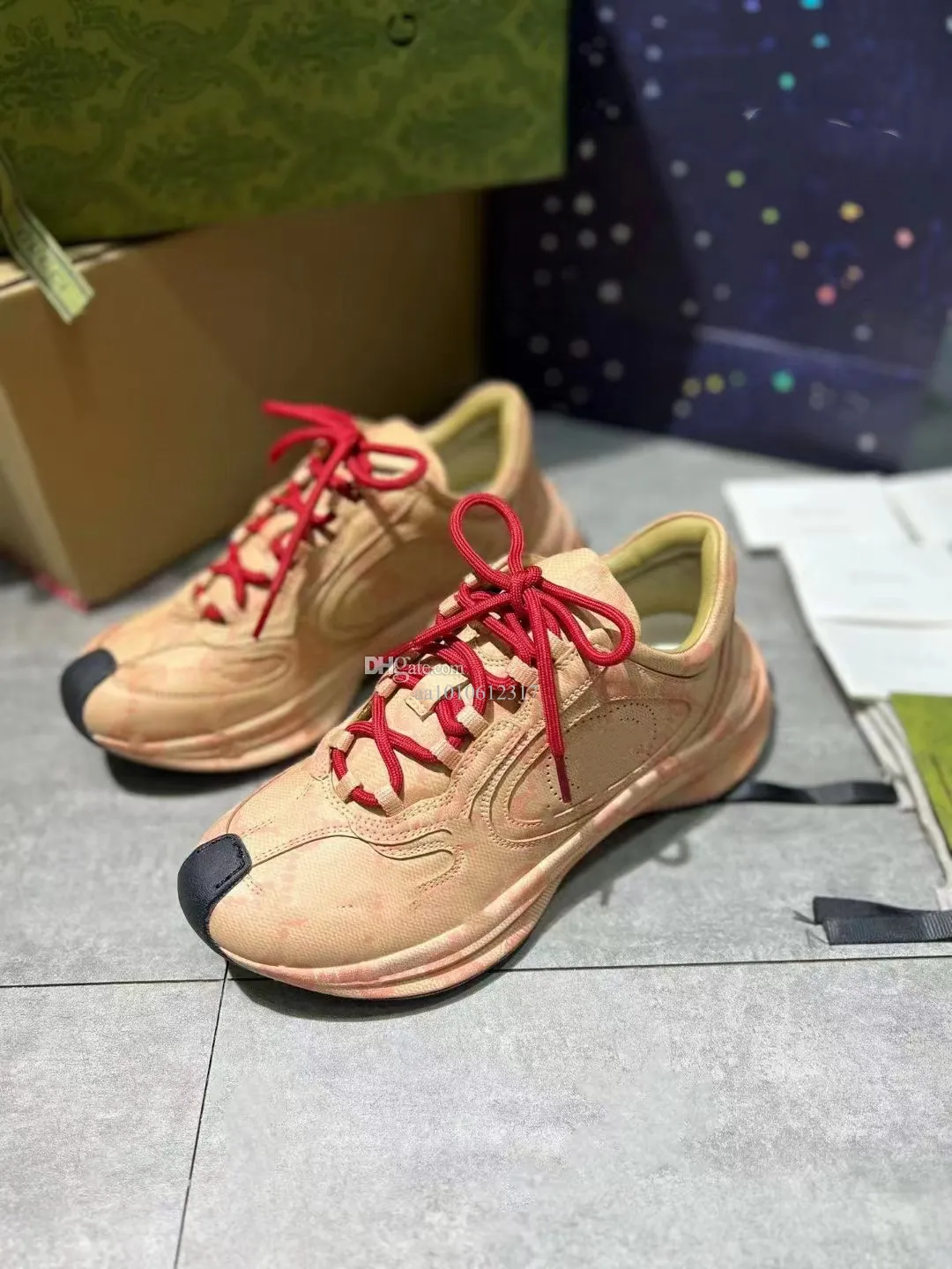 Gucci Rhyton Luxury Designer Leather Chunky Shoes Vintage red athletic sneakers Gucci Rhyton Green Red Men main image 3