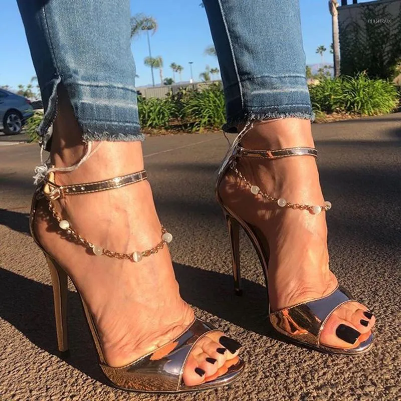 Sandals 2023 Bead Chain Summer Fashion High Heels Women Ankle Strap Stiletto Open Toe Gladiator Woman Party Shoes1