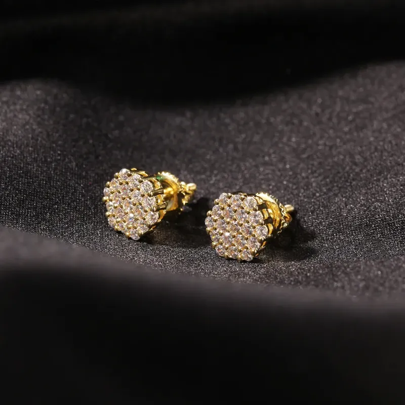 Mens Hip Hop Stud Earrings Jewelry Fashion Gold Hexagon Simulated Diamond 925 Silver