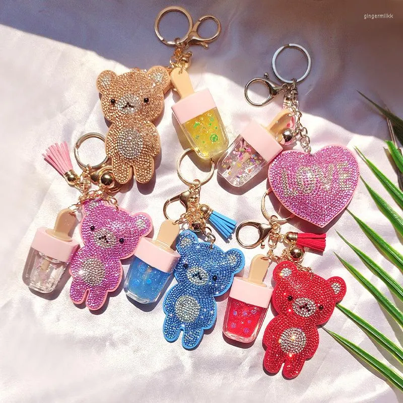 Keychains högkvalitativa Rhinestone Animal Keychain Car Key Case Pendant Fancy Bear Bag Jewelry for Women