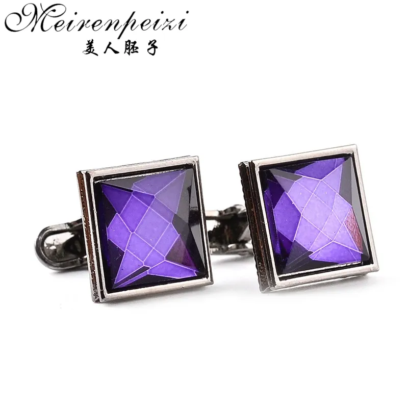 Elegant Fashion Luxury Men's Cufflinks Vintage White Purple Crystal Cufflink Male French Shirt Wedding Grooms Gifts Cuff Link