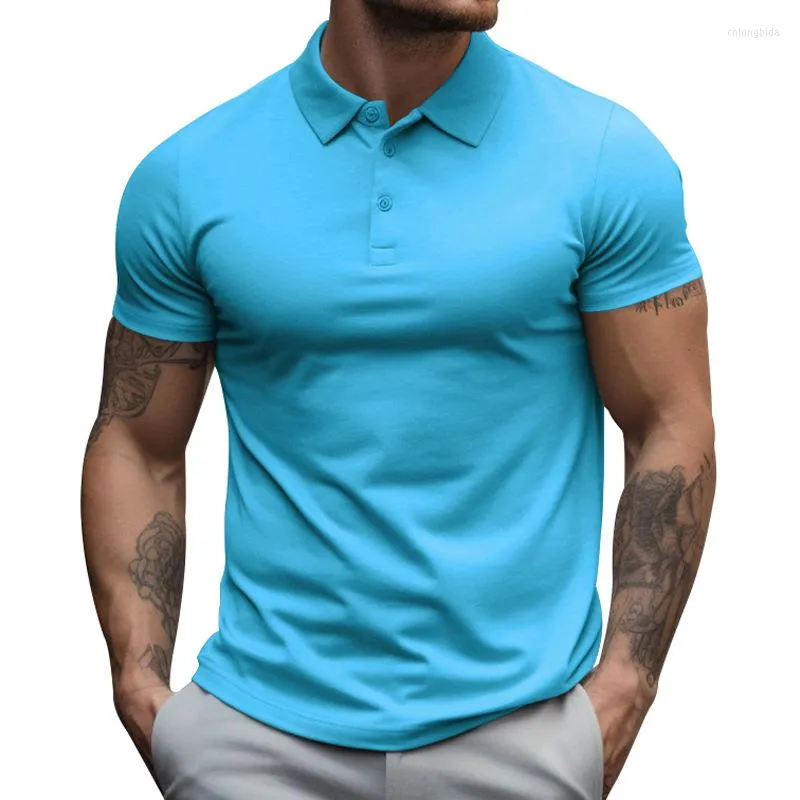 Heren T-shirts t-shirts Aziatische maat Man Casual Sport Biologisch katoen Piqué Polo 2023 Zomer Europa en Amerika Revers Effen Kleur Korte mouwen Grijs