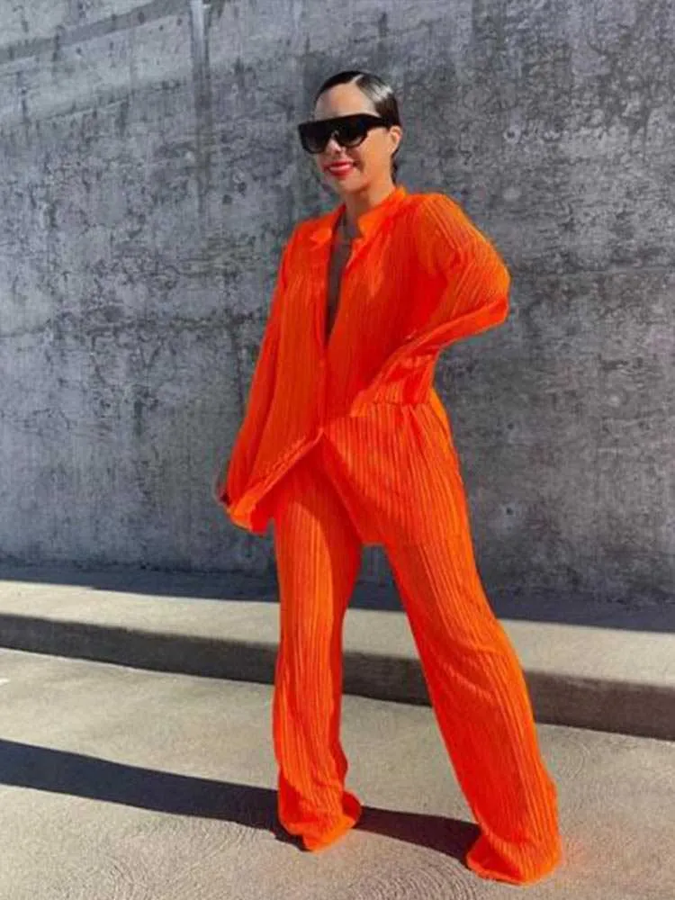 Save Big on Bulk Orange Piece Pants Set Orange Womens Pants Suit: Pleated  Piece Set With Long Sleeve Jacket Cuffed Pants Autumn Fashion Street